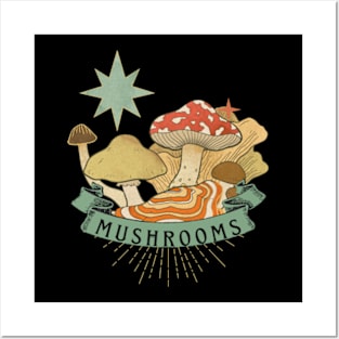 Vintage Star Mushrooms Posters and Art